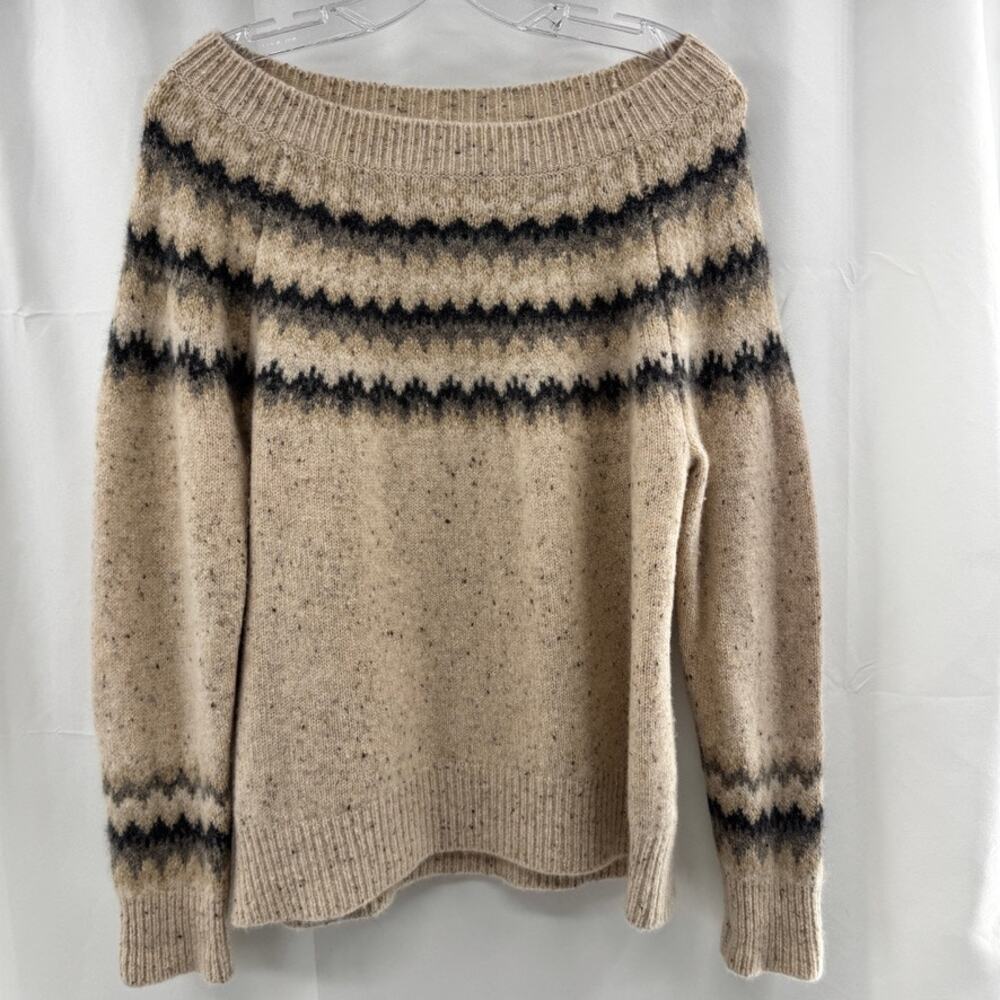 Vince Fair Isle Cashmere Sweater Boatneck Sz M Cream Gray
